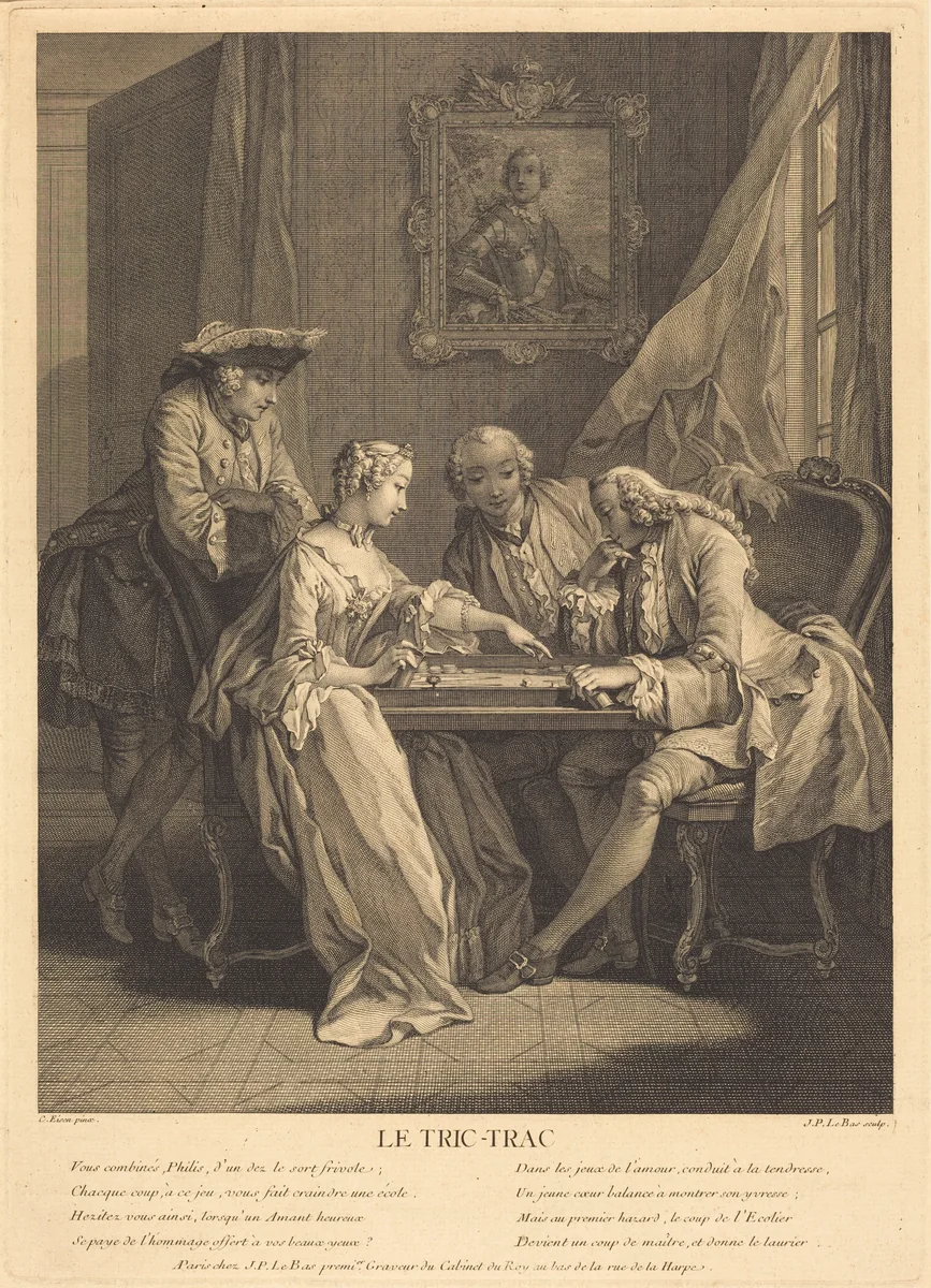 Le tric-trac by Jacques-Philippe Le Bas; Charles Eisen, print, 1707-1783