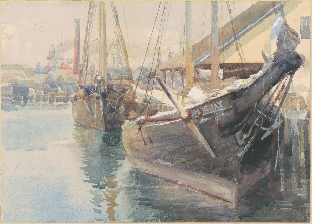 Ships at the Dock by Dora Louise Murdoch, drawing, 1893