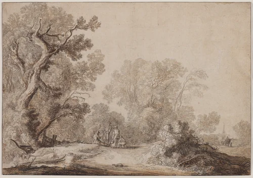 Peasants at the Edge of a Wood by Jacob van Mosscher, drawing, 1625-1635