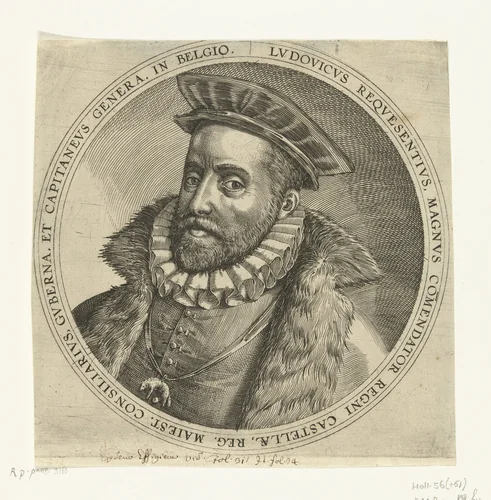 Portret van Luis de Requesens by Frans Hogenberg, print, 1573-1590