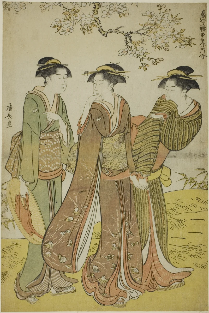 Spring Outing, from the series "A Collection of Contemporary Beauties of the Pleasure Quarters (Tosei yuri bijin awase)" by Torii Kiyonaga (鳥居清長), print, 1778-1788