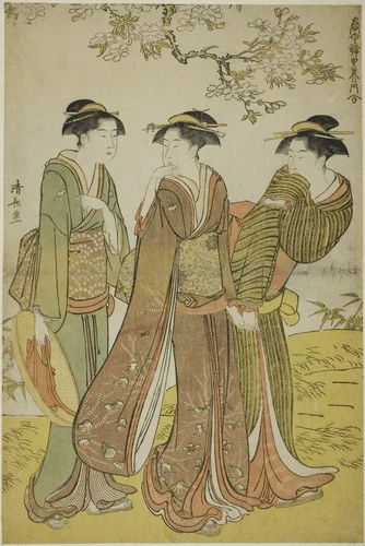 Spring Outing, from the series "A Collection of Contemporary Beauties of the Pleasure Quarters (Tosei yuri bijin awase)" by Torii Kiyonaga (鳥居清長), print, 1778-1788
