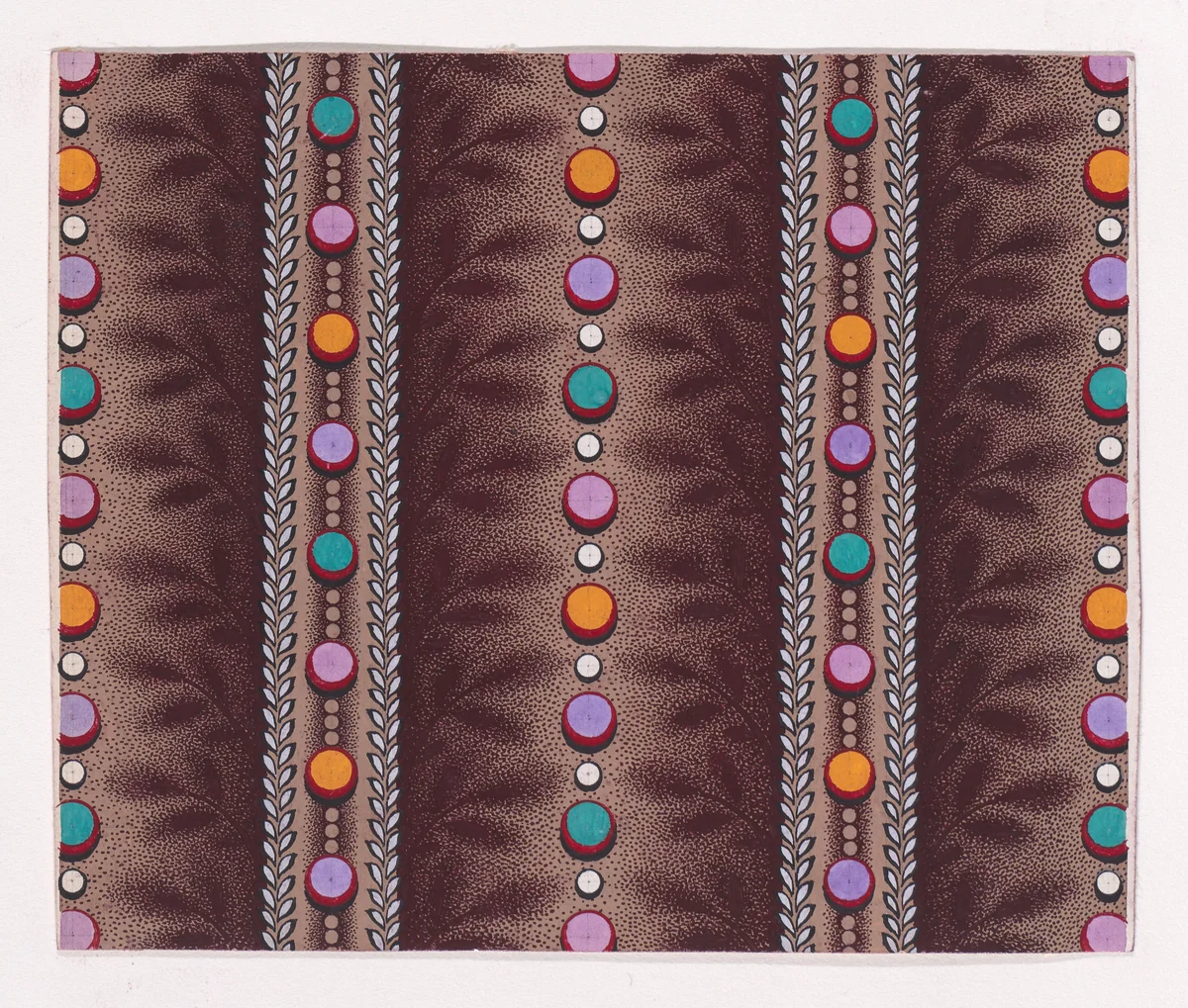 Textile Design with Alternating Vertical Strips of Pearls and Stylized Leaves by anonymous, drawing, 1840