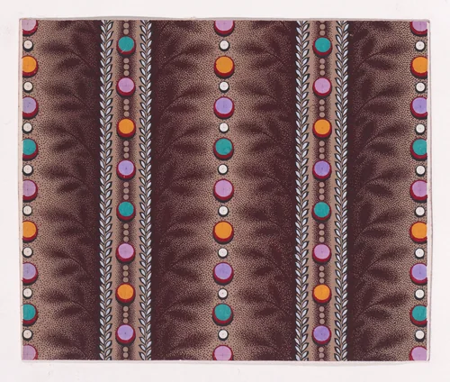 Textile Design with Alternating Vertical Strips of Pearls and Stylized Leaves by anonymous, drawing, 1840