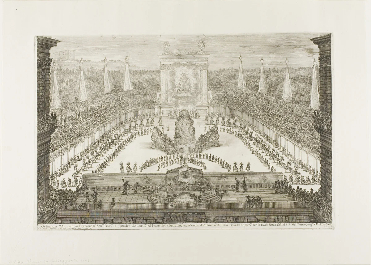 The Opening Assembly of the Equestrian Ballet by Stefano della Bella, print, 1661