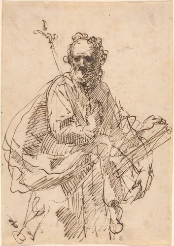 A Standing Saint with a Crucifix and a Book by Francisco Herrera II, drawing, 1622-1685