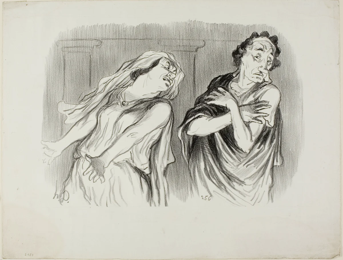 Andromache. “- Our family 's destiny was pitiless death, my husband was tortured to the end of his breath,” plate 6 from Physionomies Tragiques by Honoré-Victorin Daumier, print, 1851