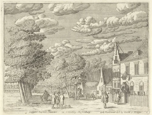 Gezicht op de herberg Rustenburg by anonymous, print, 1690
