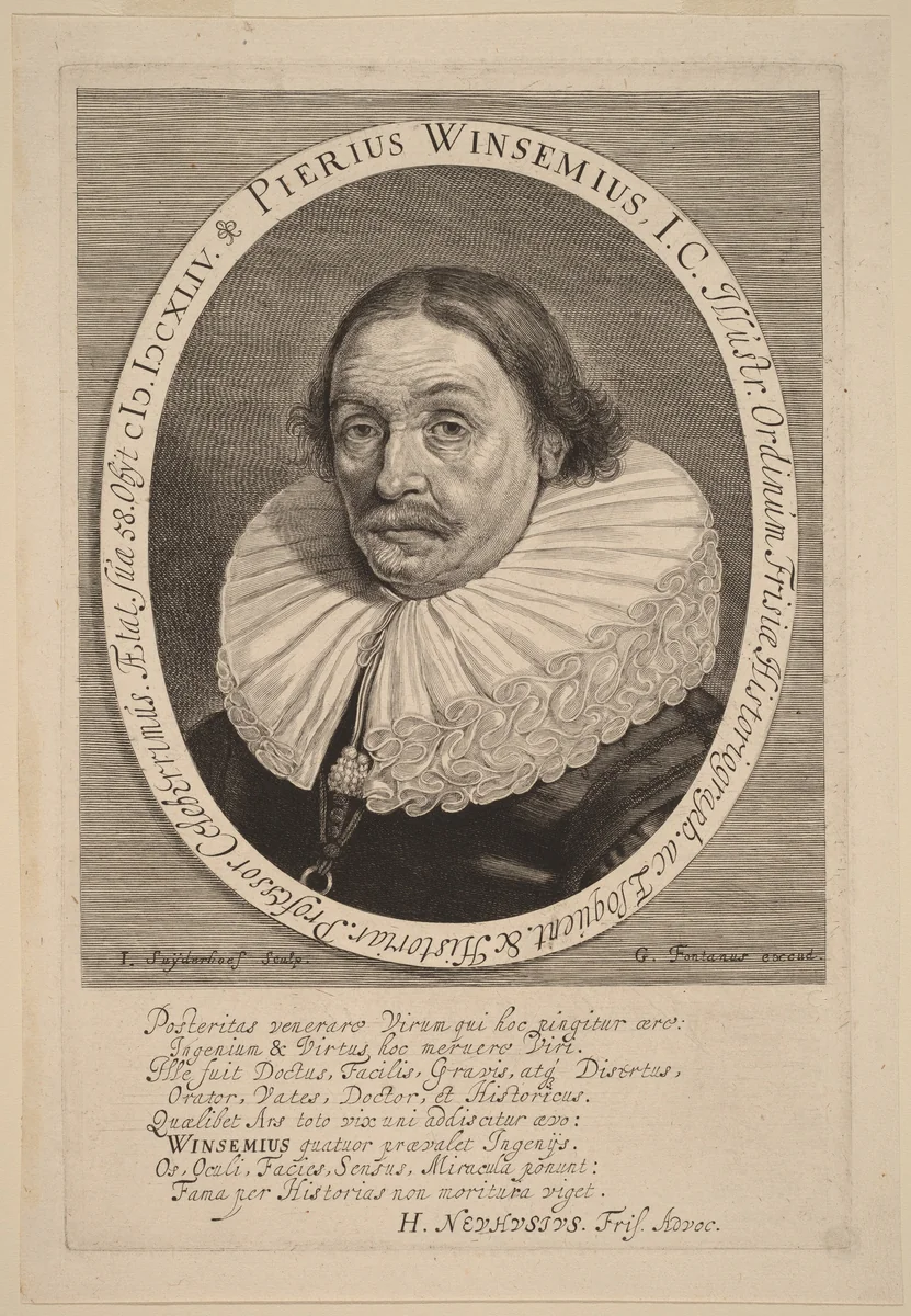 Petrus Winsemius by Jonas Suyderhoff; Claude Fonteyne, print, 1644