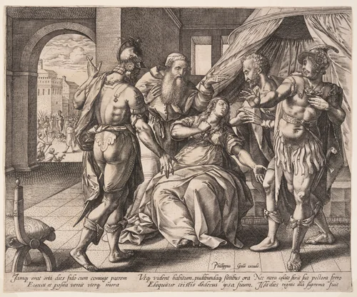 Lucretia Killing Herself, from The Story of Lucretia by Hendrick Goltzius, print, 1578-1579