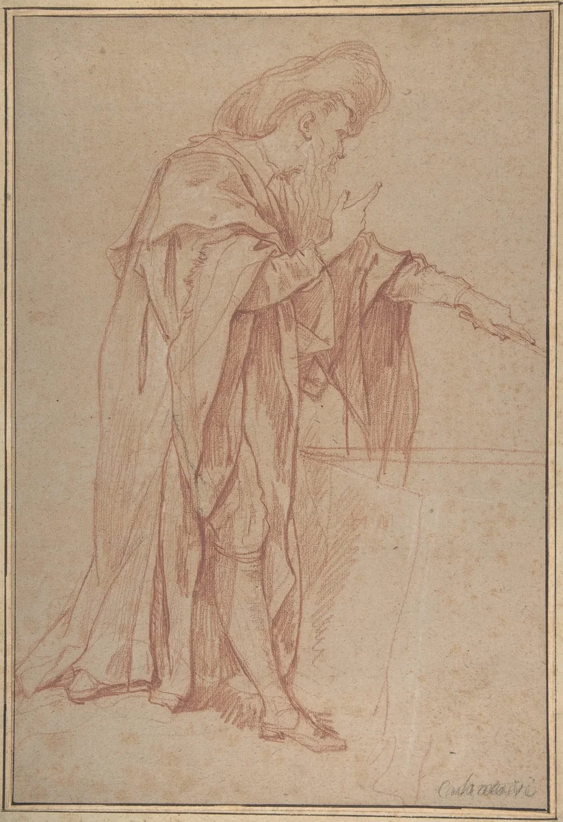 Standing Male Figure with Left Arm Extended by Charles Joseph Natoire, drawing, 1710-1777