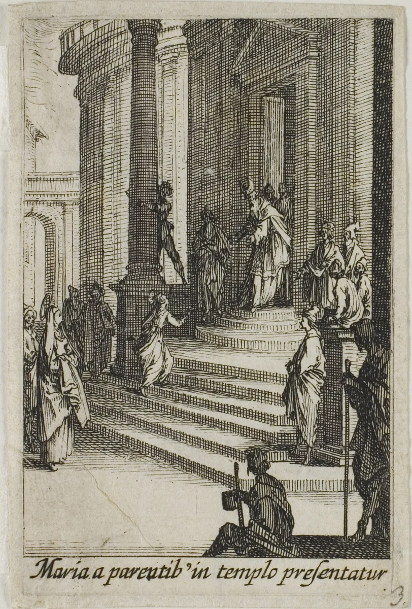 The Virgin Mary Presented at the Temple, from The Life of the Virgin by Jacques Callot, print, 1612-1635