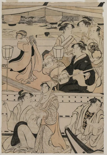 Boating Party on the Sumida River by Torii Kiyonaga (鳥居清長), print, 1789