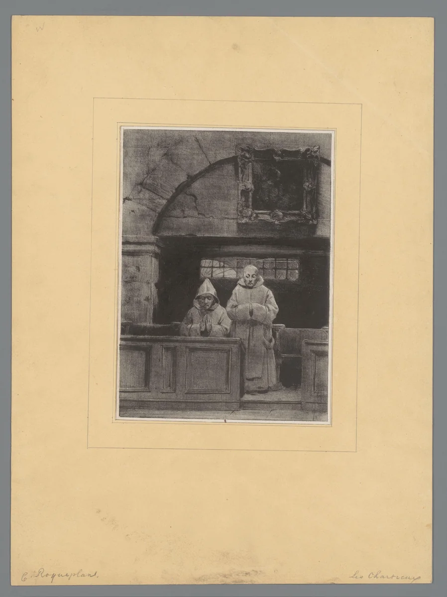 Twee karthuizer monniken by Camille Joseph Etienne Roqueplan, print, 1830