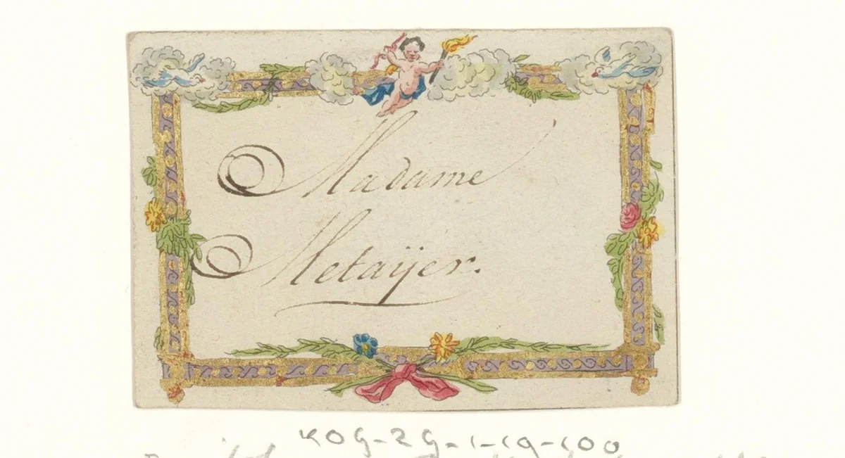 Naamkaartje voor Madame Metayer by anonymous, print, 1780-1800