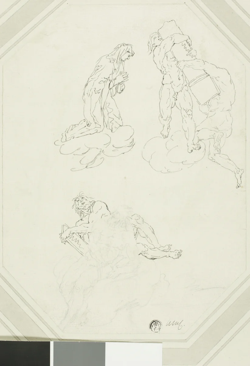 Praying Virgin and Figures in Clouds by Raymond de Lafage, drawing, 1676-1690