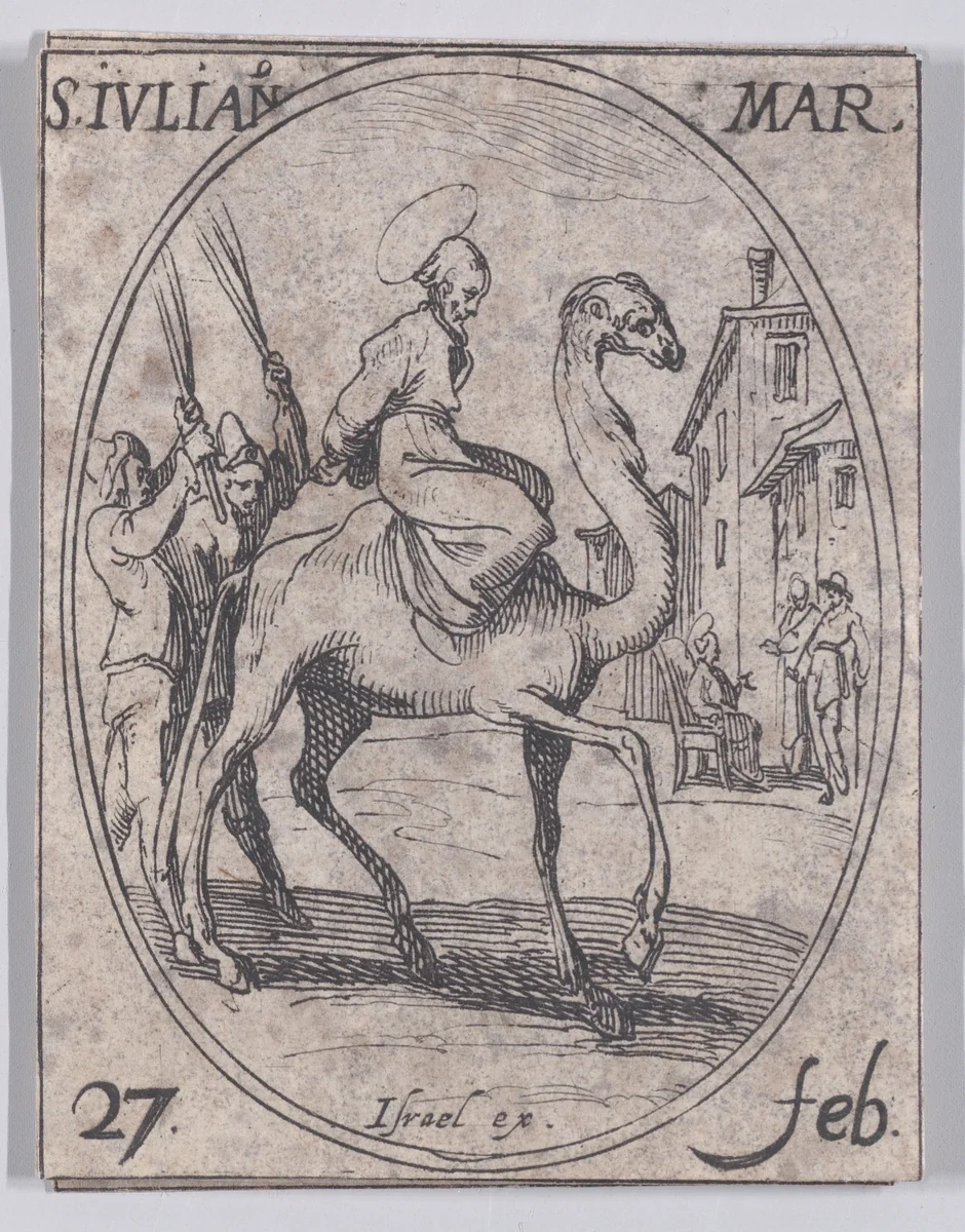 S. Julien, martyr (St. Julian, Martyr), February 27th, from "Les Images De Tous Les Saincts et Saintes de L'Année" (Images of All of the Saints and Religious Events of the Year) by Jacques Callot, print, 1636