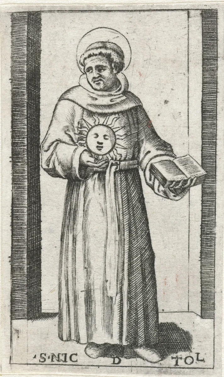 Heilige Nicolaas van Tolentino met ster by anonymous, print, 1500-1575