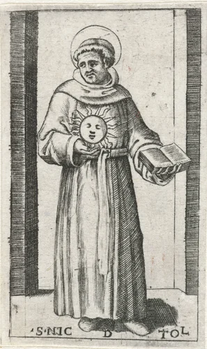 Heilige Nicolaas van Tolentino met ster by anonymous, print, 1500-1575