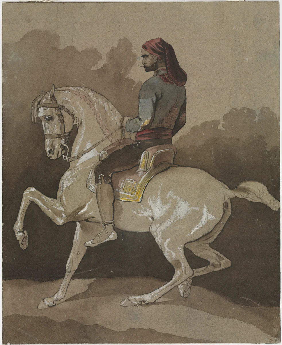 Arab on Horseback by Horace Vernet, drawing, 1800-1899