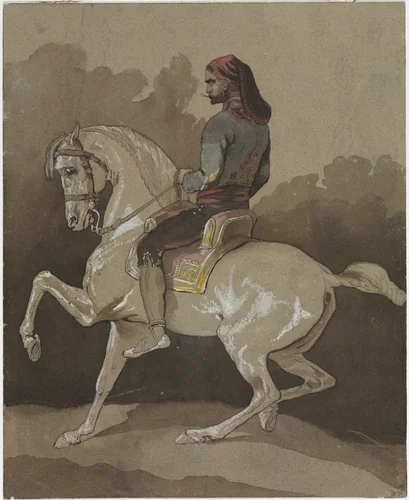 Arab on Horseback by Horace Vernet, drawing, 1800-1899