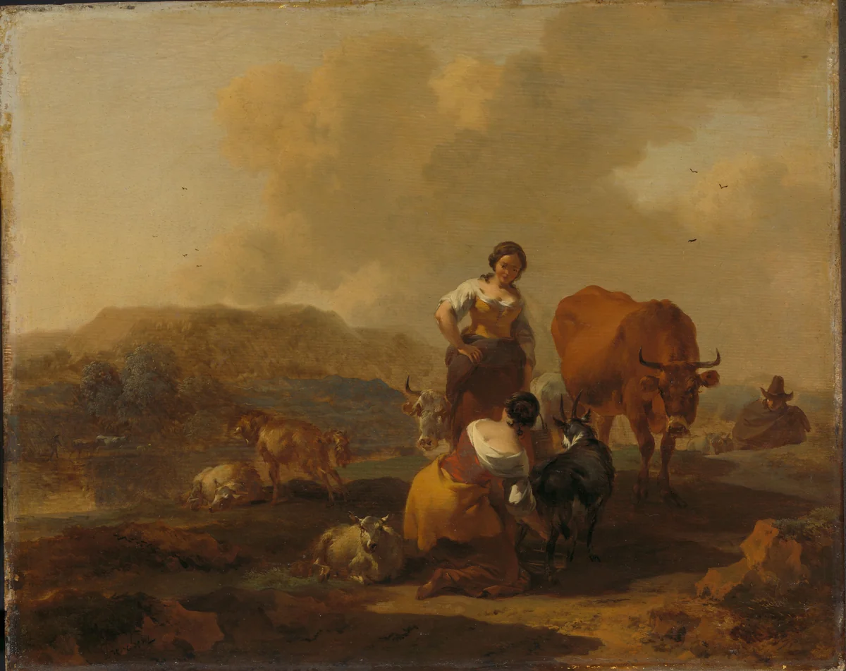 Italian Landscape by Nicolaes Pietersz Berchem, painting, 1655-1683