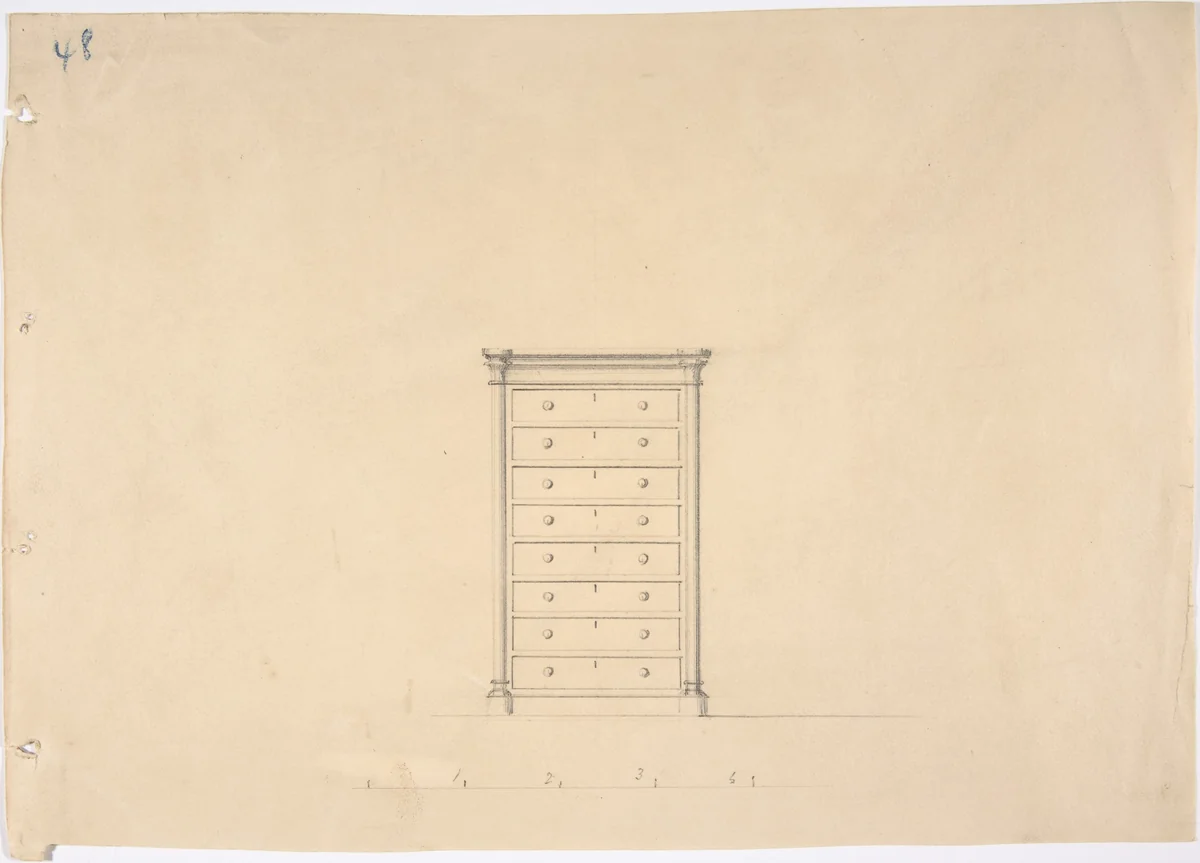 Design for a Chest of Drawers by anonymous, drawing, 1800-1850