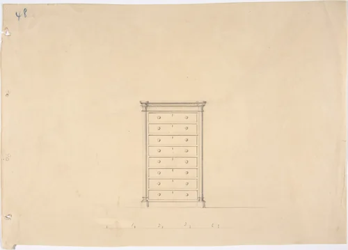 Design for a Chest of Drawers by anonymous, drawing, 1800-1850