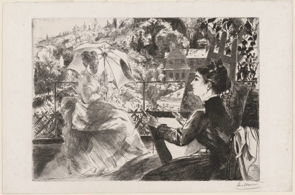 La Terrasse de la Villa Brancas by Félix Bracquemond, print, 1876