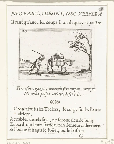 Een boer slaat zijn pakezel by Jacques Callot, print, 1621-1635