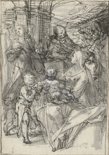 Maria met kind, Johannes de Doper en een engel die viool speelt by Unknown, drawing, 1556