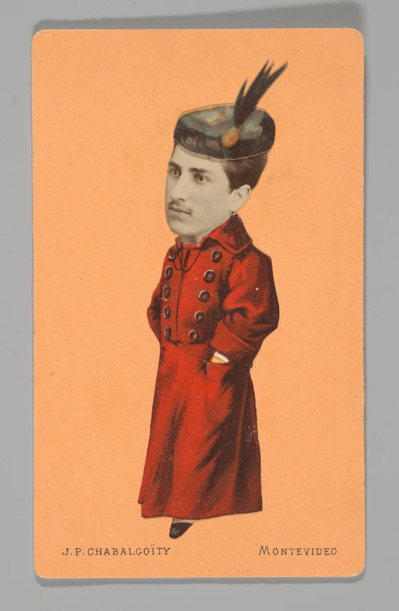 [Photo Collage: Man in Long Red Coat] by Juan Pedro Chabalgoity, photograph, 1870-1880