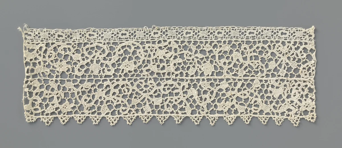 Verdubbelde strook naaldkant met hartvormige rankjes by anonymous, other, 1690-1699