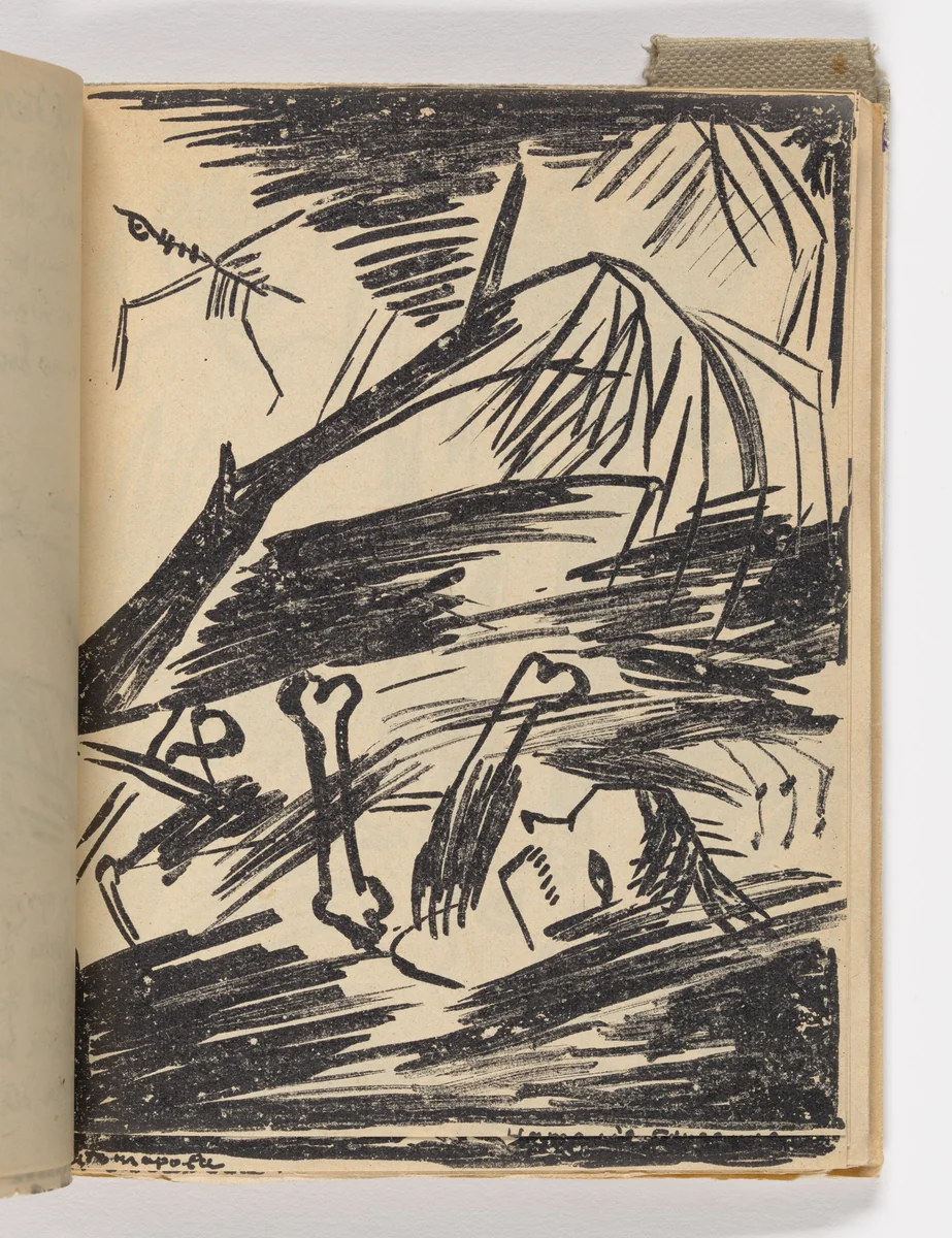 Plate (folio 20) from Mirskontsa (Worldbackwards) by Natalia Goncharova
Mikhail Larionov
Nikolai Rogovin
Vladimir Tatlin
Various Artists, illustrated book, 1912