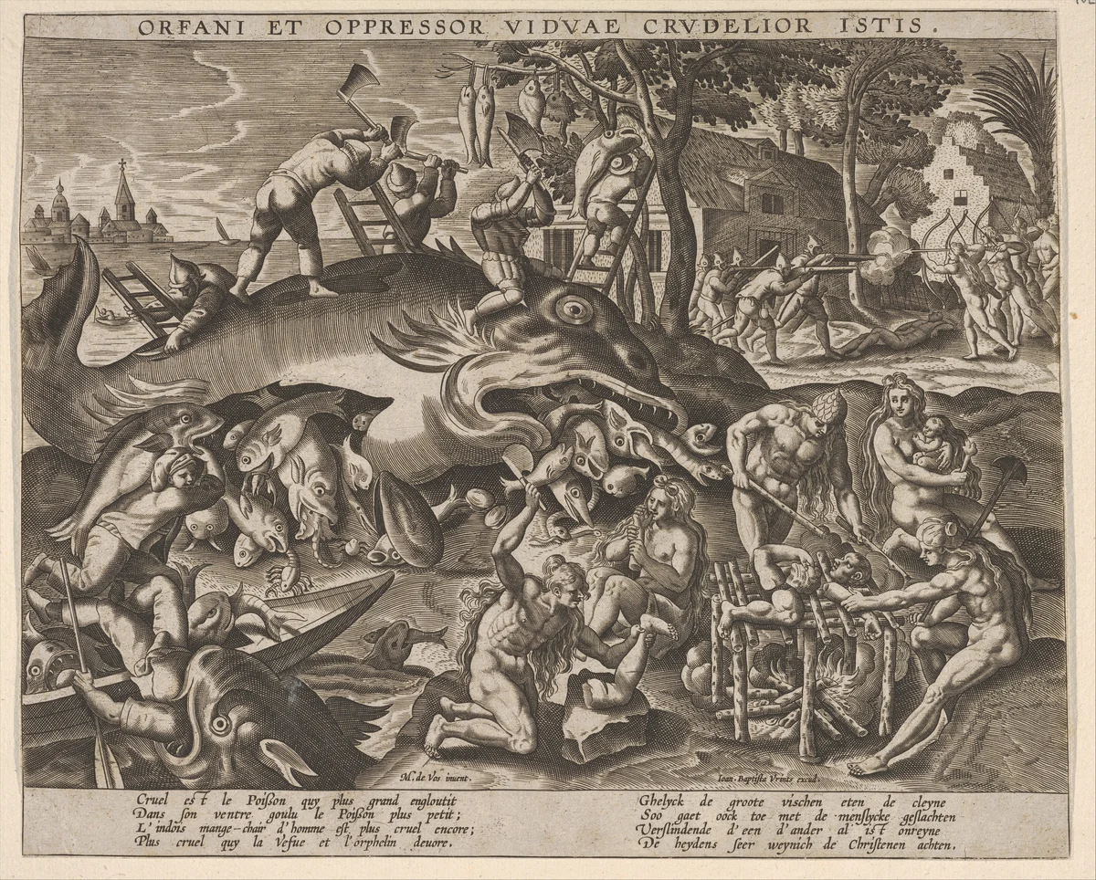 Big Fishes Eat Small Ones by anonymous, print, 1580-1600