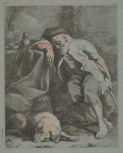 Sleeping Old Man with Dog by Francesco Londonio, print, 1759