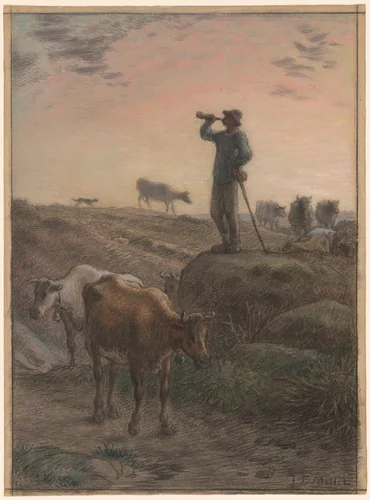 Calling Home the Cows by Jean-François Millet, drawing, 1861-1871