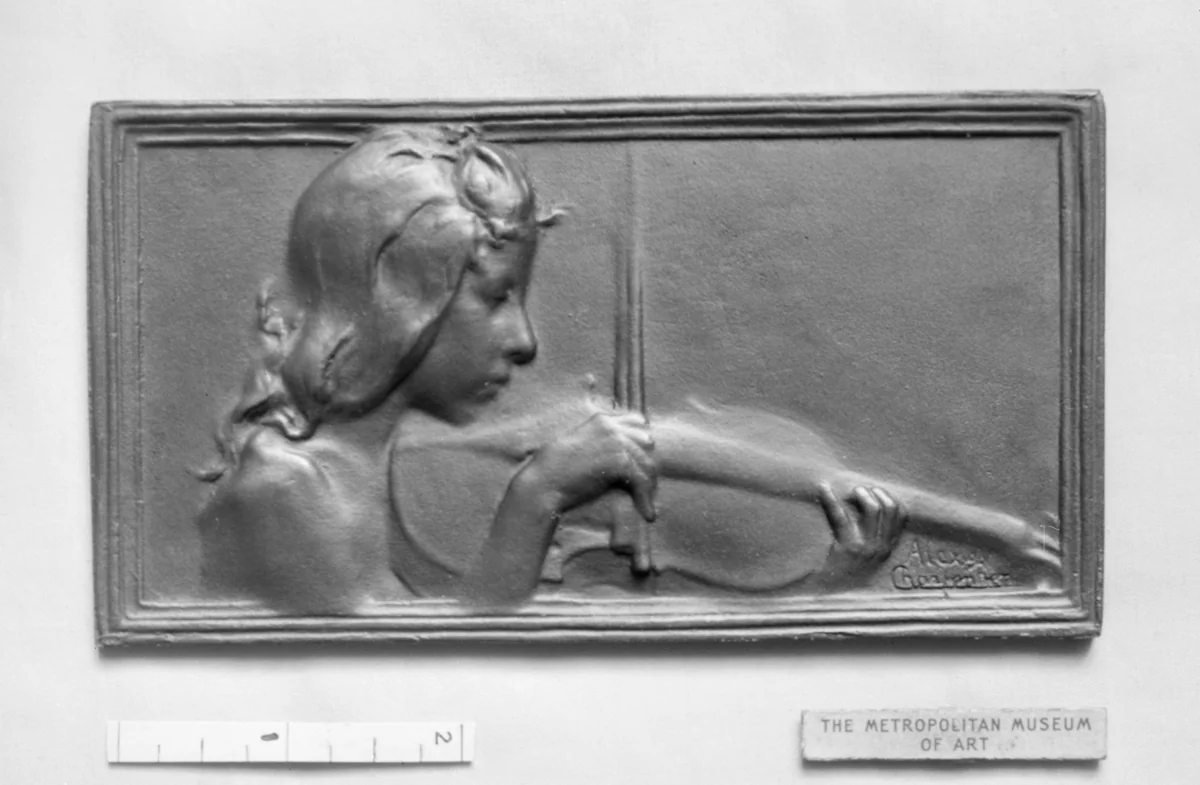 Nude bust of girl playing the violin (Le Violon) by Alexandre-Louis-Marie Charpentier, metalwork, 1885-1899