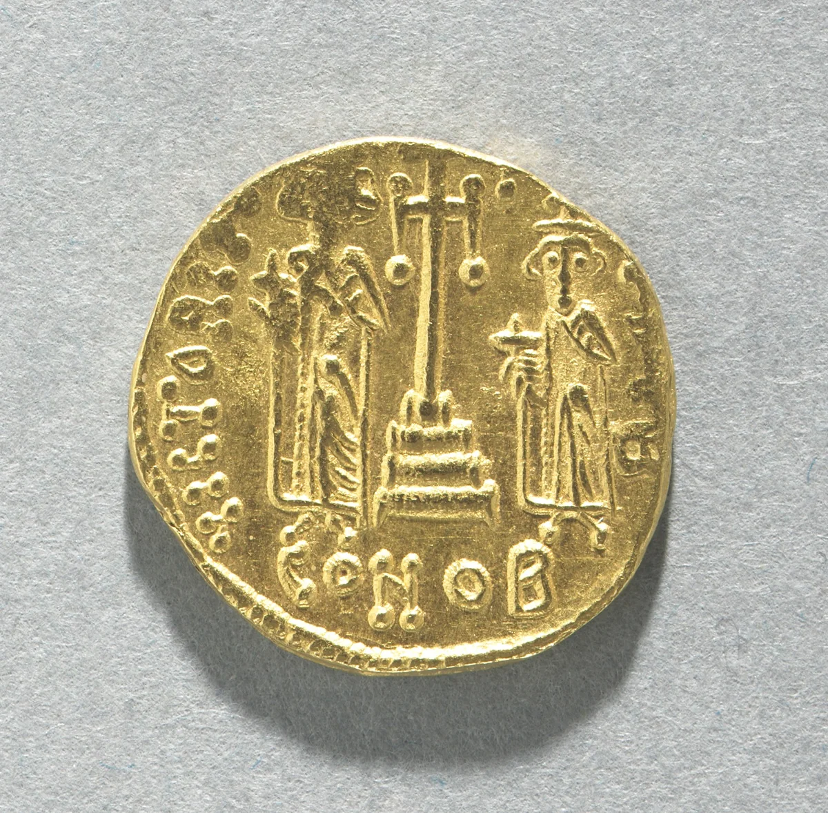 Solidus of Constans II and Constantine IV with a Cross Potent on Three Steps (reverse) by Unknown, metalwork, 659-661