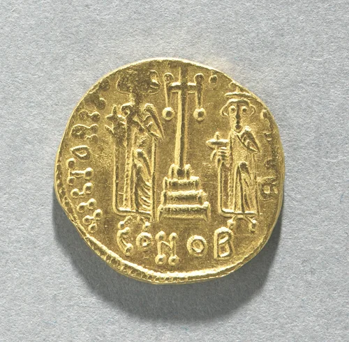 Solidus of Constans II and Constantine IV with a Cross Potent on Three Steps (reverse) by Unknown, metalwork, 659-661