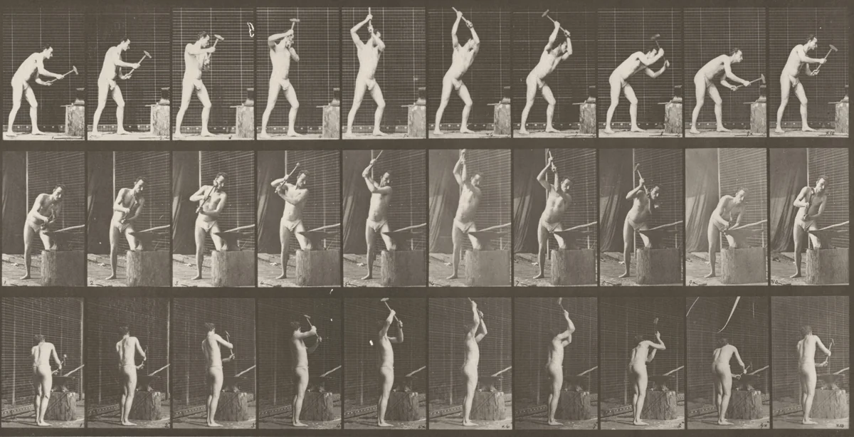 Plate Number 378. Blacksmith, hammering on anvil with two hands by Eadweard Muybridge, photograph, 1887