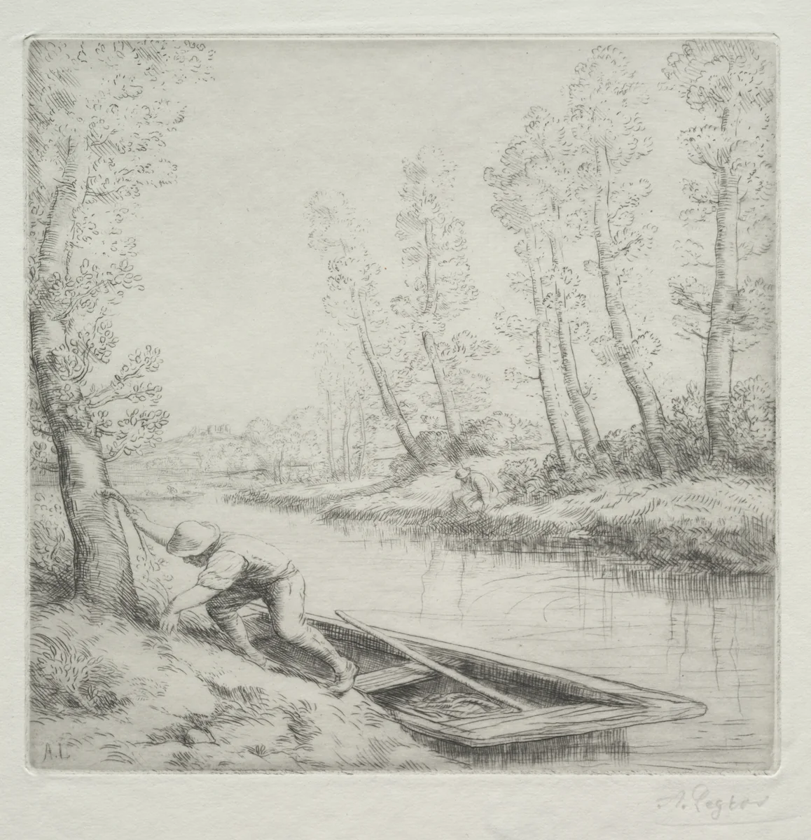 Morning on the River (Le Matin sur la rivière) by Alphonse Legros, print, 1857-1911
