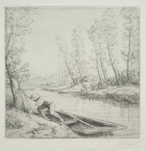 Morning on the River (Le Matin sur la rivière) by Alphonse Legros, print, 1857-1911