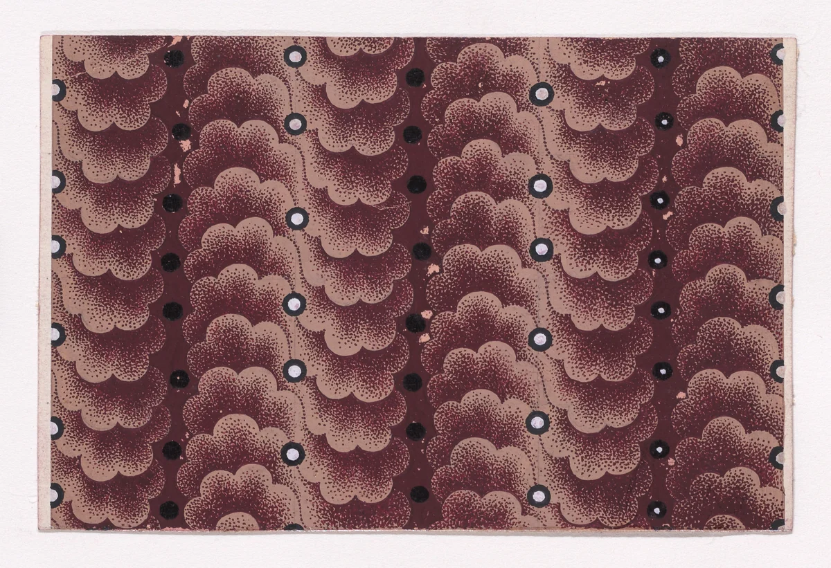Textile Design with Vertical Strips of Clouds and Circles by anonymous, drawing, 1840