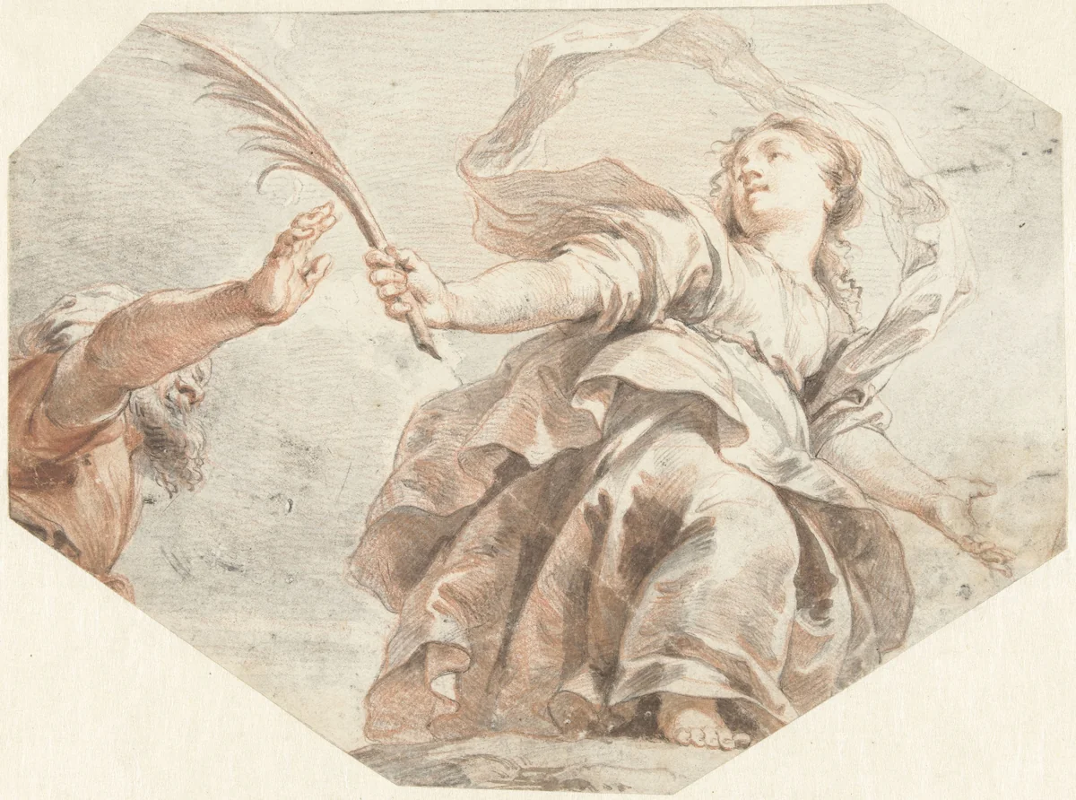 H. Barbara van Nicomedië by Jacob de Wit, drawing, 1705-1754