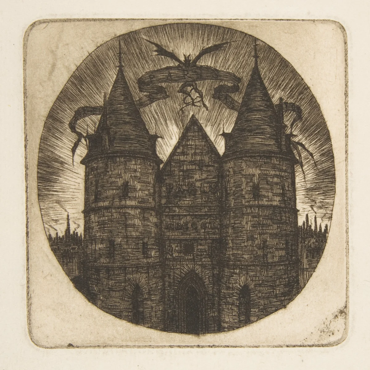 The Old Gate of the Palais de Justice, Paris, frontispiece to "Etchings of Paris" by Charles Meryon, print, 1854