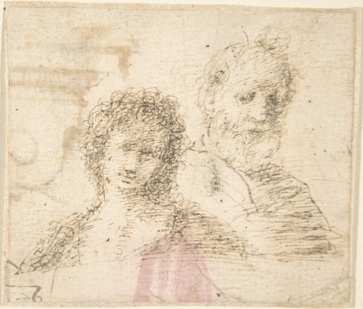 Busts of a Young Woman and an Old Bearded Man by anonymous, drawing, 1600-1700