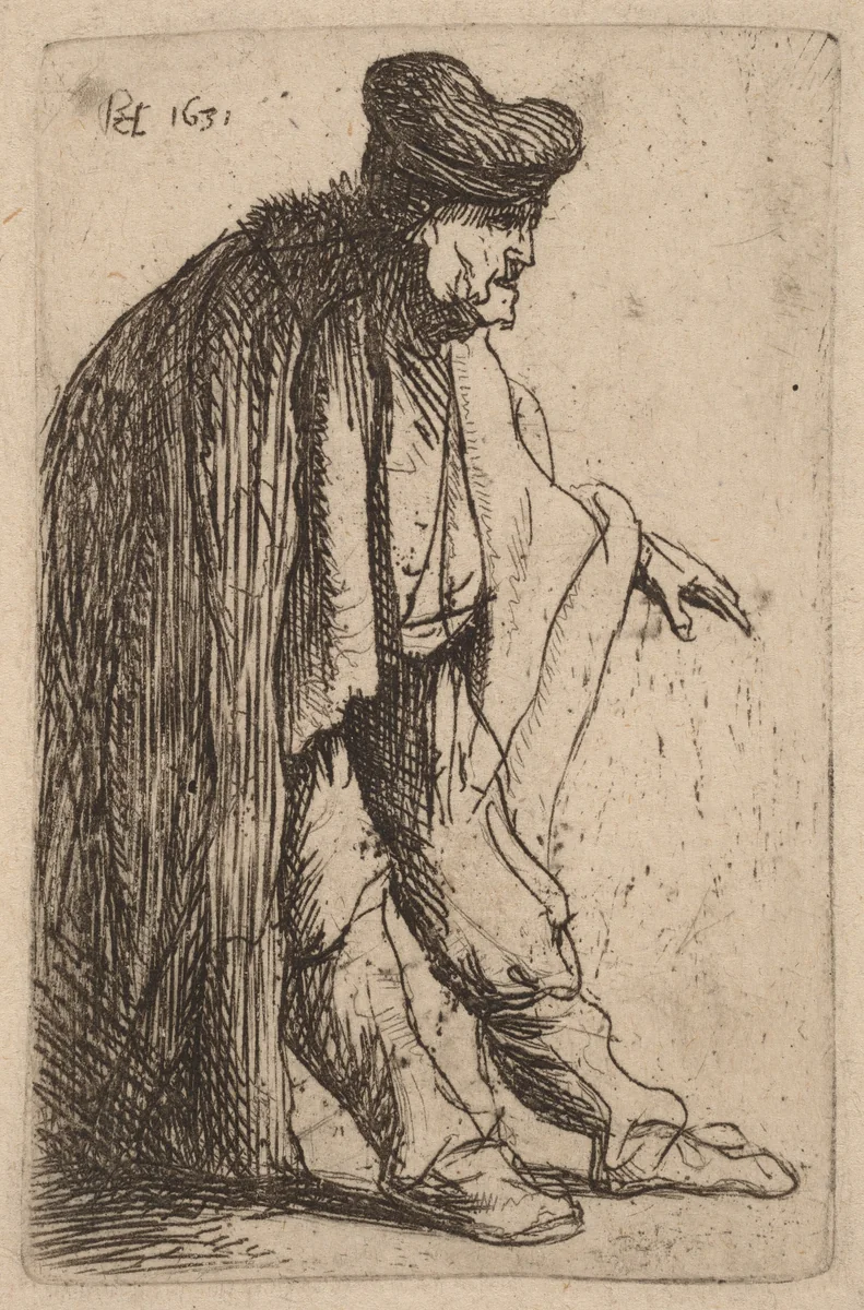 Beggar with His Left Hand Extended by Rembrandt van Rijn, print, 1631