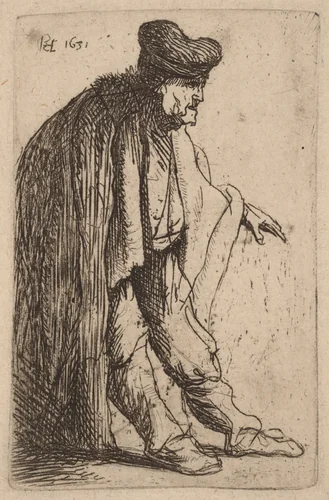 Beggar with His Left Hand Extended by Rembrandt van Rijn, print, 1631