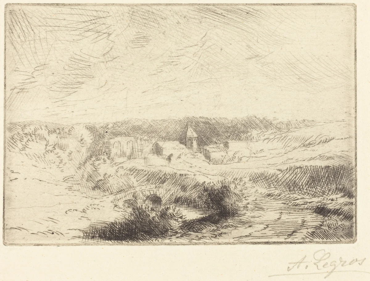 Village of Wimille, near Boulogne (Village de Wimille, pres Boulogne) by Alphonse Legros, print, 1837-1911
